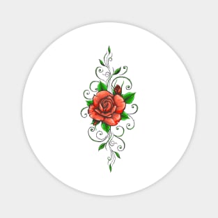 Colored Roses Flower Tattoo in Engraving Style Magnet